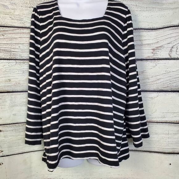 Chico’s Women’s Striped Black White Long Sleeve Top Size 3 (XL) Cotton Modal Ble - Picture 1 of 9